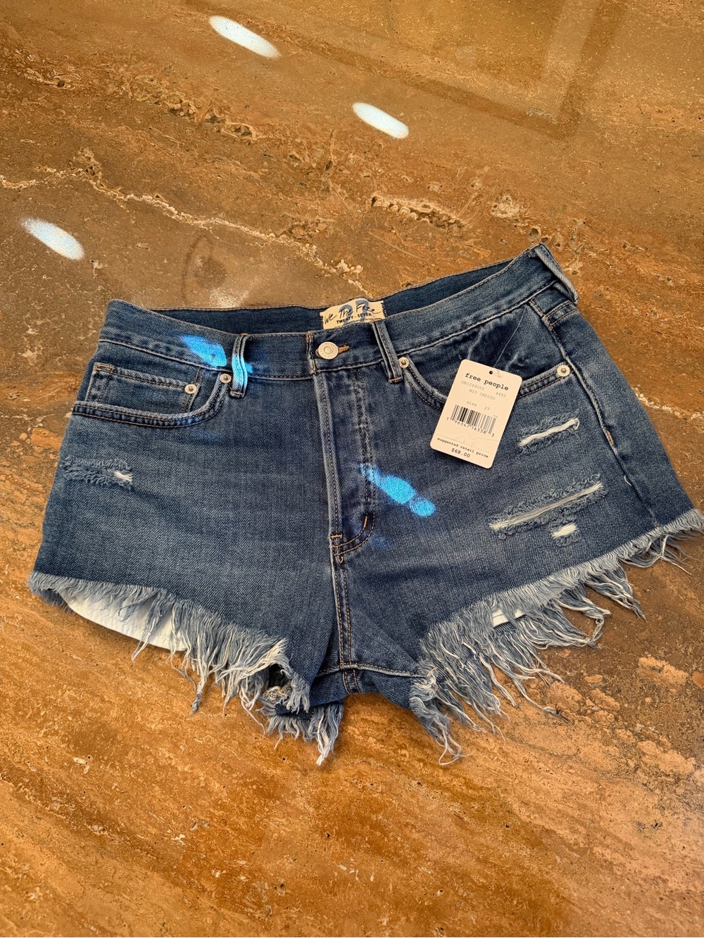 We The Free Distressed Indigo Blue Denim Cutoff Shorts NWT